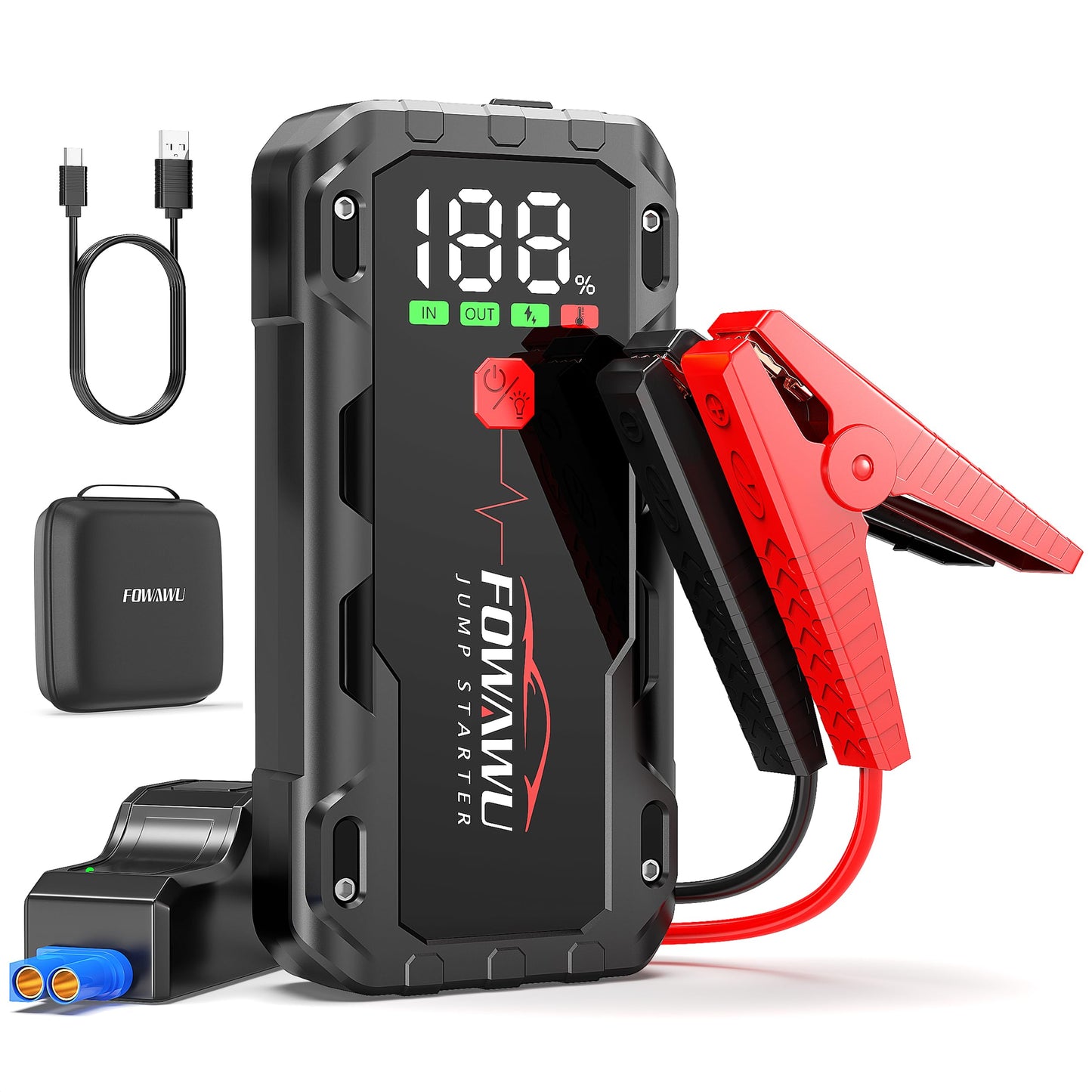 FOWAWU 22800mAh 6000A Peak Jump Starter for 12V Vehicles (10L Petrol / 8L Diesel) and Moto, Car Battery Jump Starter Power Pack with Smart Jumper, 5 * 3.5 CM Large Screen and LED Torch