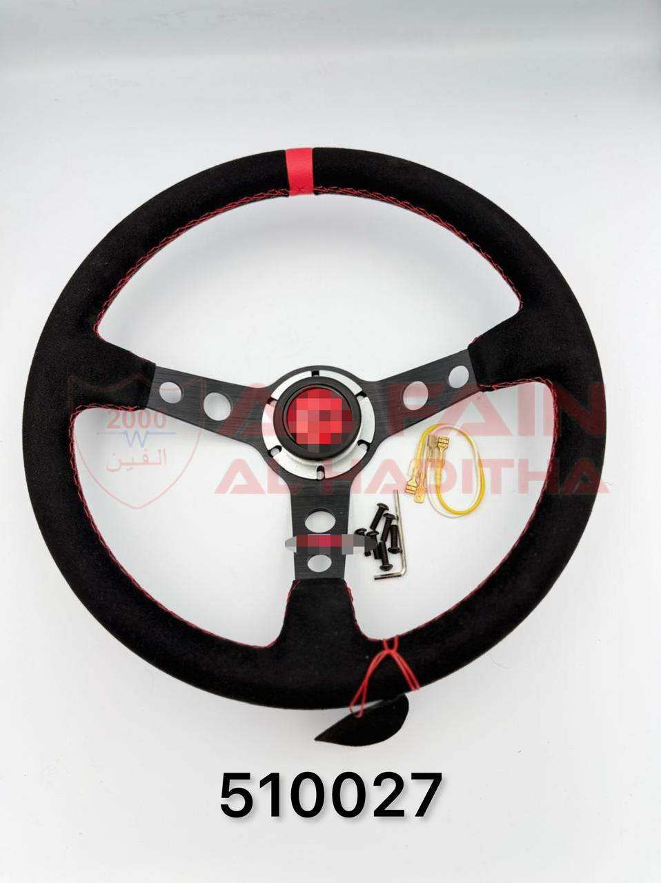 Universal Steering Wheel Black Red Fabric 510027