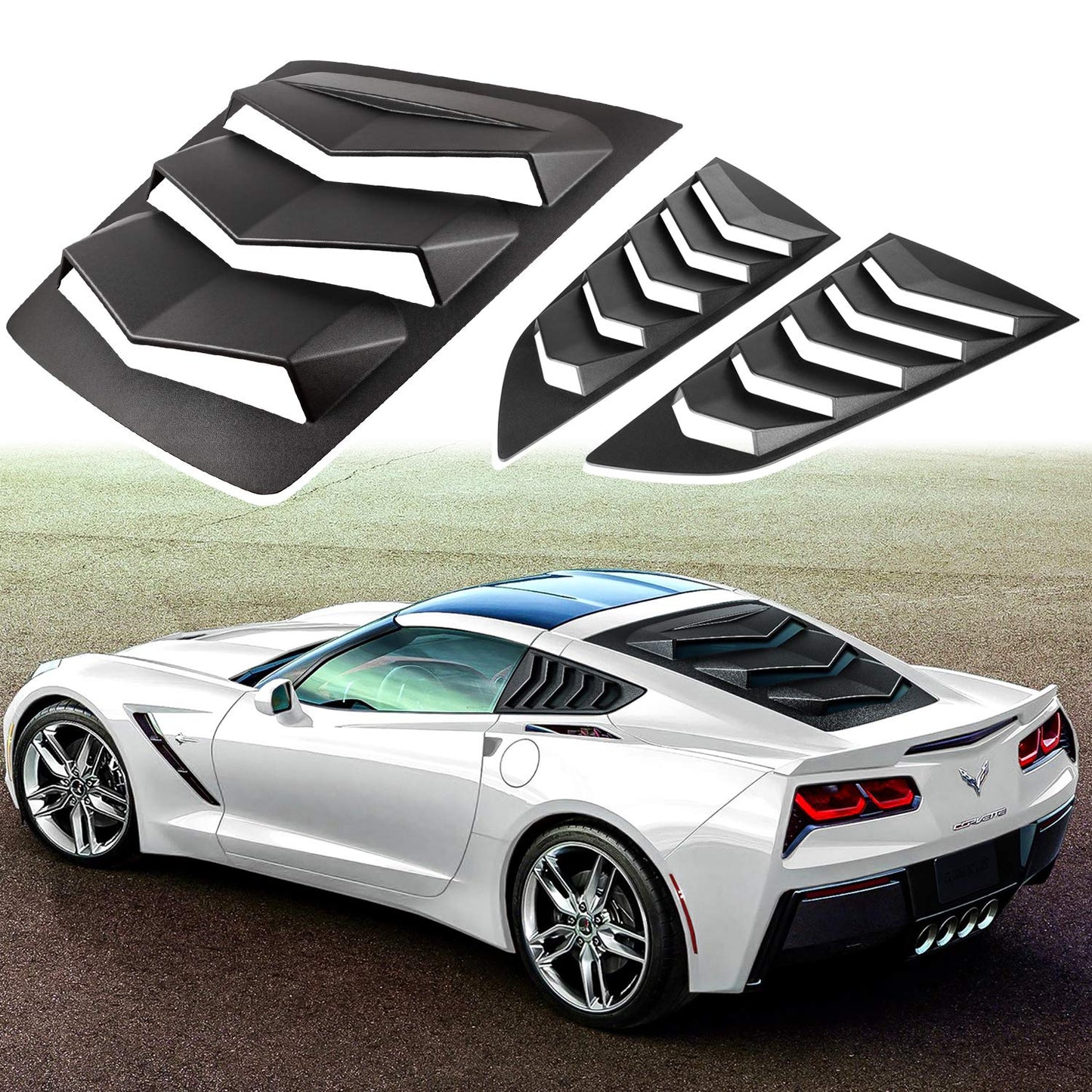 Chevrolet Corvette C7 2014-2019 Rear Window Louvers Side Glass Scoops Black