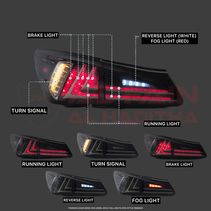 Lexus IS250 IS350 2006-2013 Tail Light 2014 Style Smoked