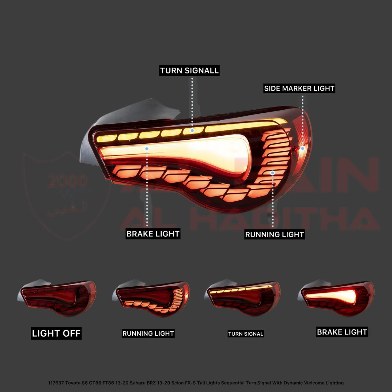 Toyota 86 GT86 FT86 Subaru BRZ Scion FR-S 2013-2020 LED Tail Light Sequential Turn Signal