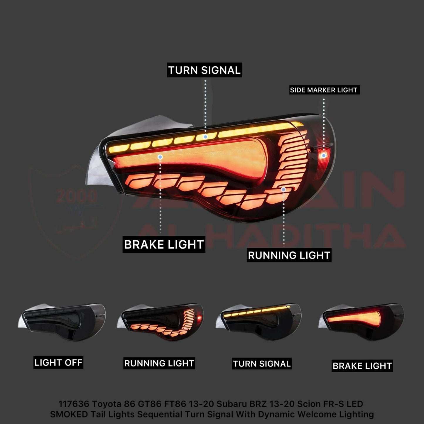 Toyota 86 GT86 FT86 Subaru BRZ Scion FR-S 2013-2020 LED Smoked Tail Light Sequential Turn Signal