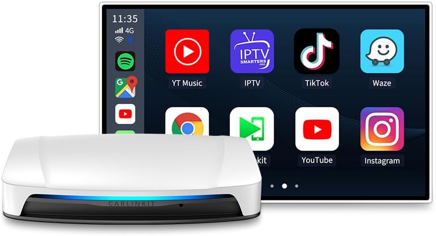 صندوق ذكاء اصطناعي اندرويد عالي المستوى من كارلينكيت، وضع سينما HDMI، مدفوع من كوالكوم 6225 مع 8+128GB، بطاقة SIM TF، جوجل بلاي مدمج، يعمل فقط مع كاربلاي سلكي اندرويد اوتو من المصنع