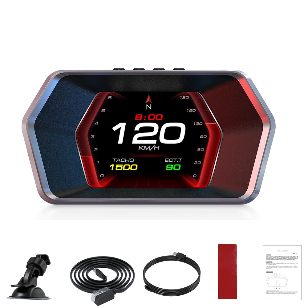 بينكي شاشة عرض أمامية P17 للسيارات، شاشة عرض OBD2 ذكية للسيارة، عداد سرعة GPS مع سرعة المركبة، عدد الدورات في الدقيقة، استهلاك الوقود، الجهد الكهربي، أداة ذكية متعددة البيانات لجميع السيارات