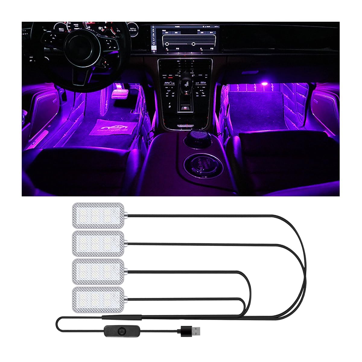 شريط LED داخلي للسيارة من ازوني، شريط LED مقاوم للماء لداخل السيارة، اضواء محيطة تعمل بمنفذ USB، الوان قابلة للتخصيص، سهل التركيب، عالمي للسيارات وسيارات الدفع الرباعي والمركبات الترفيهية (ازرق داكن 5 فولت)