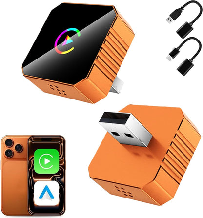 2 in 1 Wireless CarPlay & Android Auto Adapter, Mini Body Built-in Heat Dissipation Chip, Long-Lasting Stability Without Lag, Apple Android Plug Play (Colorful, CarPlay)