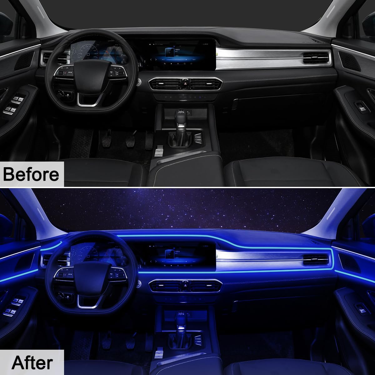 QVEVDACAR Car LED Strip Lights, LEDCARE Multicolor Interior Car Lights,16 Million Colors 5 in 1 Ambient Lighting Kit with 236 inches Fiber Optic, Function and Wireless APP Control (5 in 1 APP)