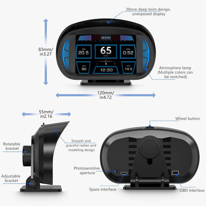 عداد سرعة رقمي OBD2 من تيرفي، شاشة عرض عالمية (اتش يو دي)، مع شاشة رقمية متعددة الوظائف وأعداد منبه متعددة، مع سرعة ومقياس سرعة الدوران واستكشاف الأخطاء وإصلاحها، لمعظم المركبات بعد عام 2008