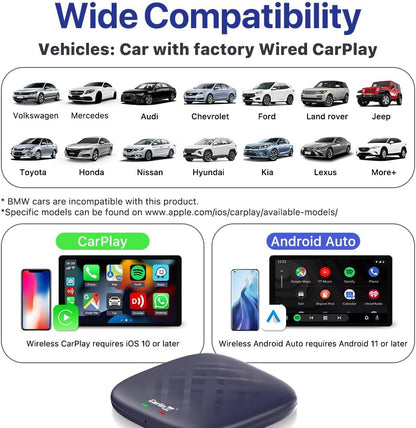 CarlinKit Android 13.0 CarPlay Ai Box Ultra, 8GB+128GB, Snapdragon QCM 6125, 33% Performance Increase, Support Wireless CarPlay/Android Auto, Google Play Store, Netflix, YouTube