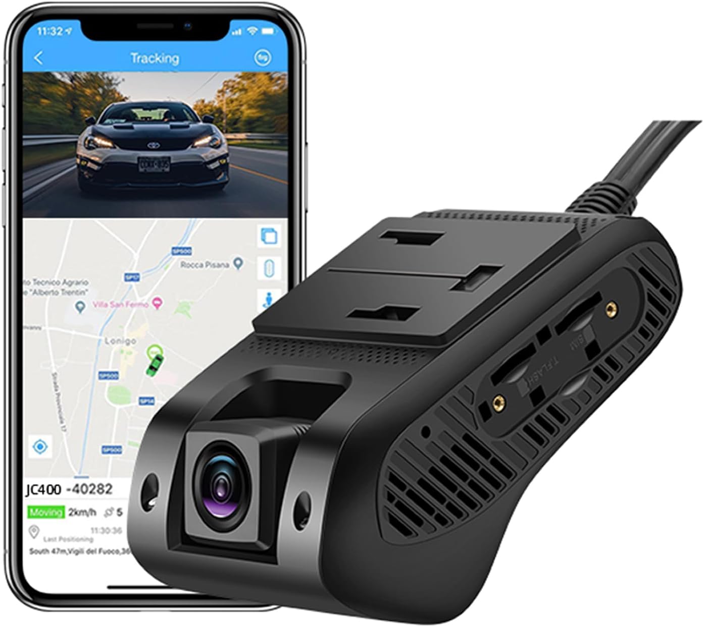 JC400P Dash Cam Live Video 4G, GPS Real Time Monitor 24H Remotely, Front and Inside Camera, Night Version- with SOS Alert, Fence Alert, 180-Day Playback