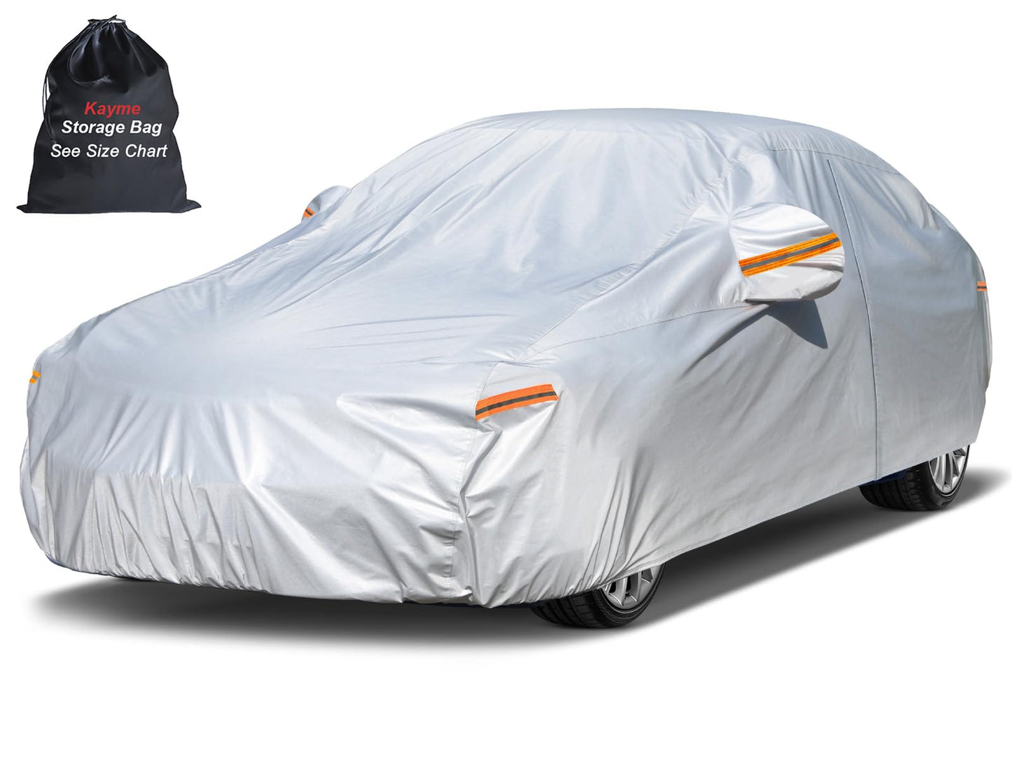 kayme 6 Layers Car Cover Waterproof All Weather for Automobiles, Outdoor Full Cover Rain Sun UV Protection with Zipper Cotton, Universal Fit for Sedan (178"-185")