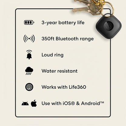 Tile by Life360 Starter Pack - Bluetooth Trackers and Item Finders for Keys, Wallets & More. Both iOS and Android Compatible. Phone Finder. 2-Pack (Black Mate/Slim)