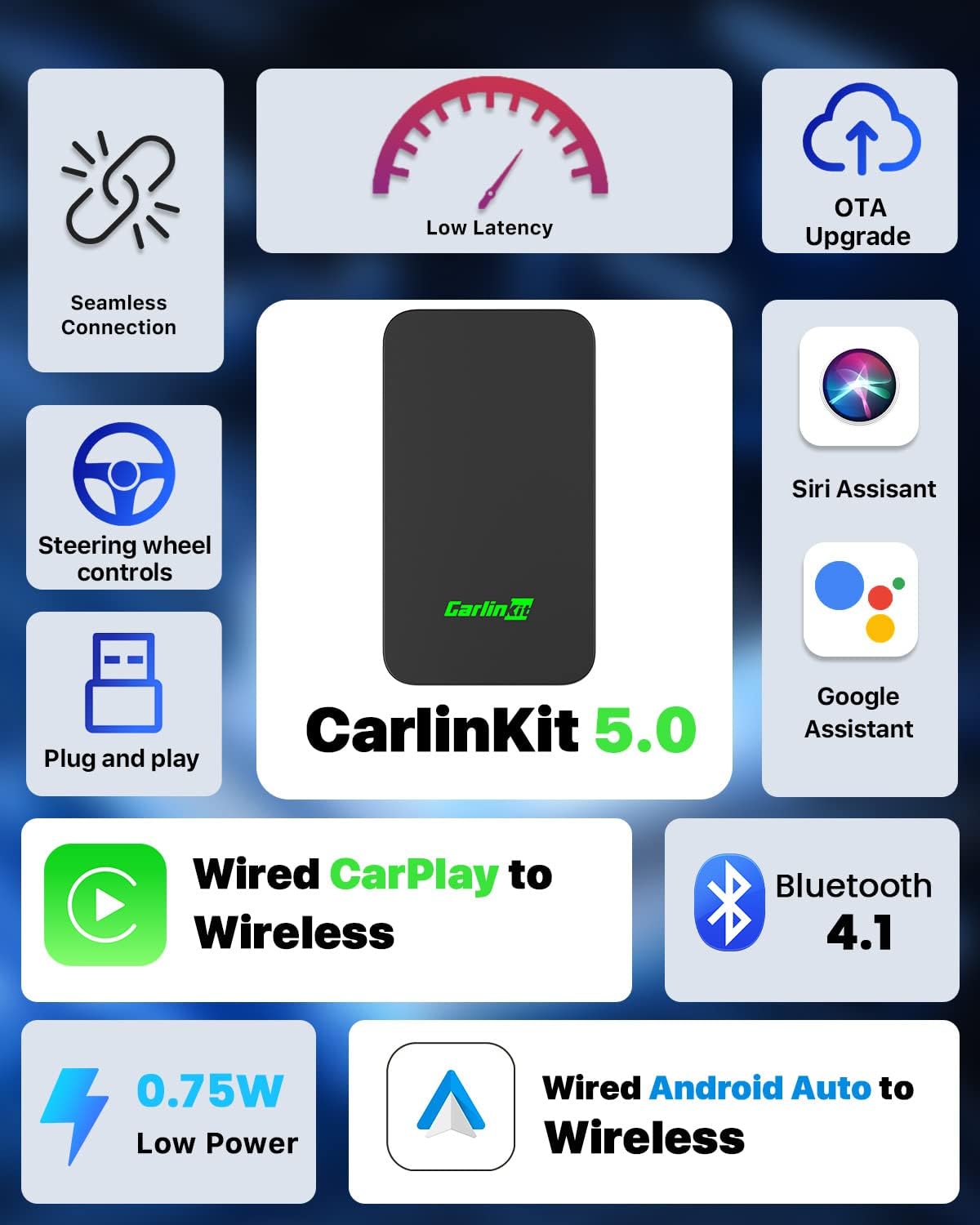 Carlinkit 5.0, Ultimate Wireless CarPlay & Android Auto Adapter - Ultra Speed, Low Power Design, Dual Band WiFi, Only Fit For The Car With Wired CarPlay/AA