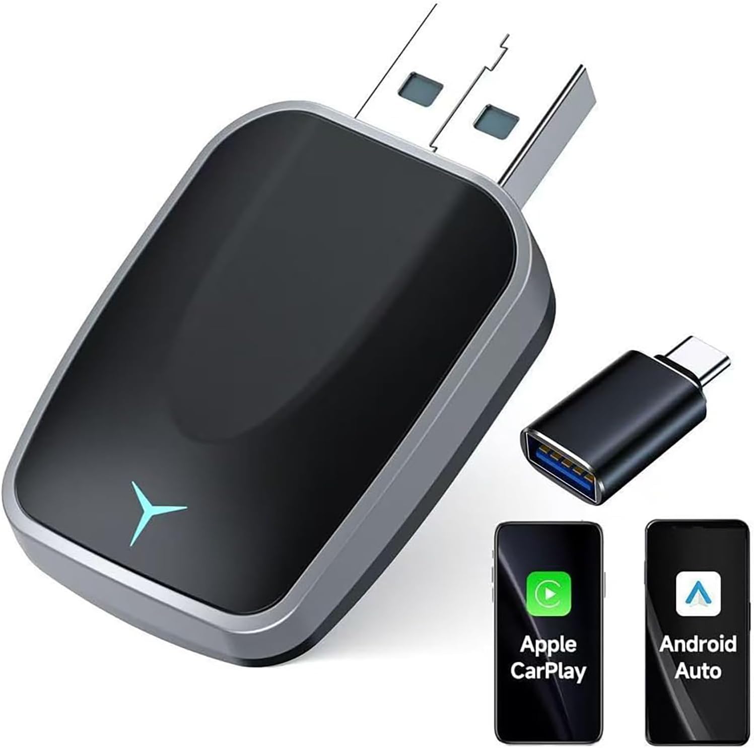 محول كاربلاي لاسلكي صغير لايفون 2025 مطور بخاصية التوصيل والتشغيل، بدون زمن انتقال، يدعم USB A/C، متوافق مع iOS 10+ والسيارات 2016+