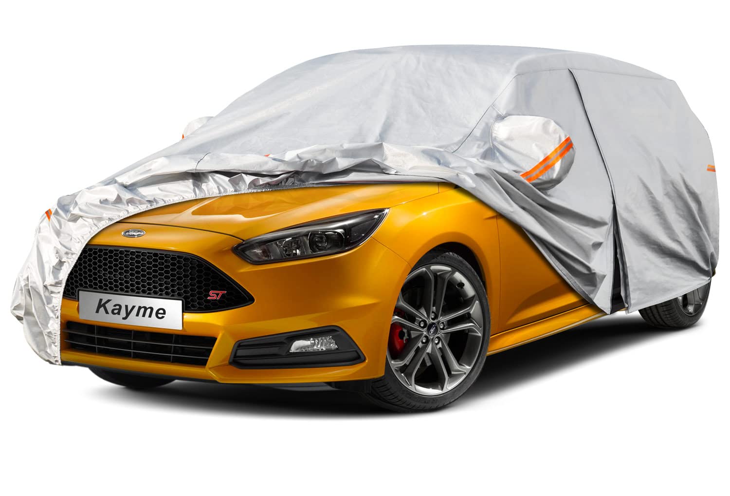 kayme 6 Layers Car Cover Waterproof All Weather for Automobiles, Outdoor Full Cover Rain Sun UV Protection with Zipper Cotton, Universal Fit for Sedan (178"-185")