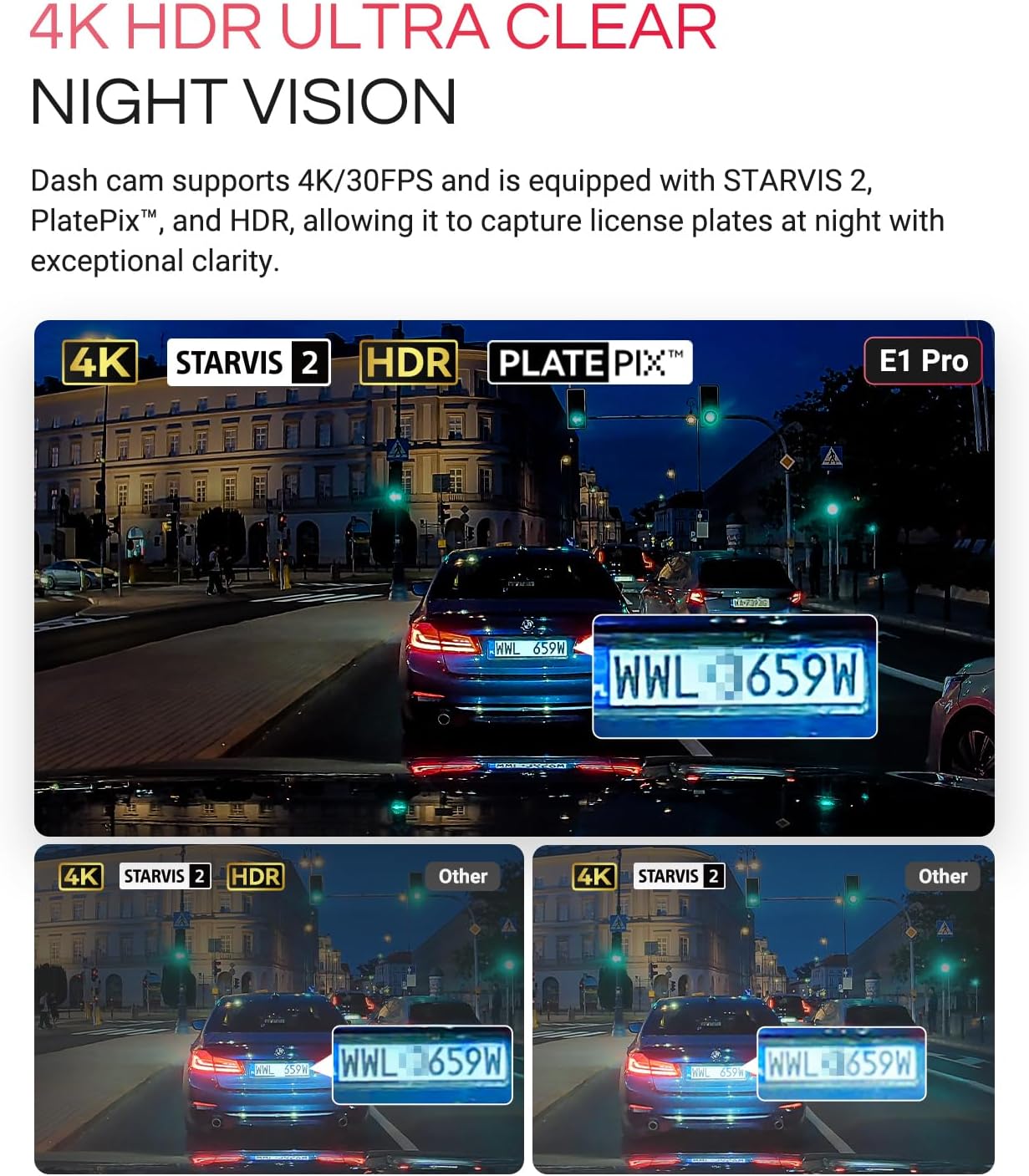 Vantrue E1 Pro 4K Mini Dash Cam Front, STARVIS 2 PlatePix™ HDR Night Vision Car Camera, Built-in 5G WiFi GPS, 1.54'' IPS Screen, LTE Support, Voice Control, 24/7 Buffered Parking Mode, Support 1TB Max