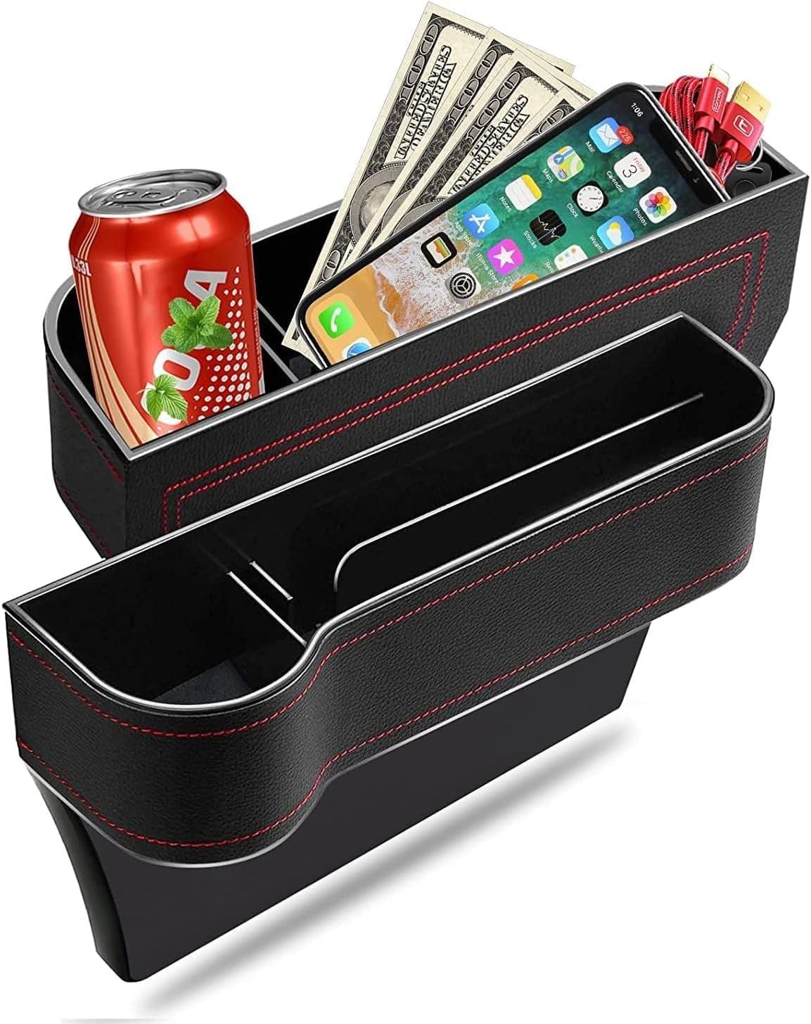 CLOUDFOUR Car Seat Gap Organizer, Car Storage Organizer, Seat Console Car Cup Holder with extra storage for Cards, Keys and Coins (2 pcs)