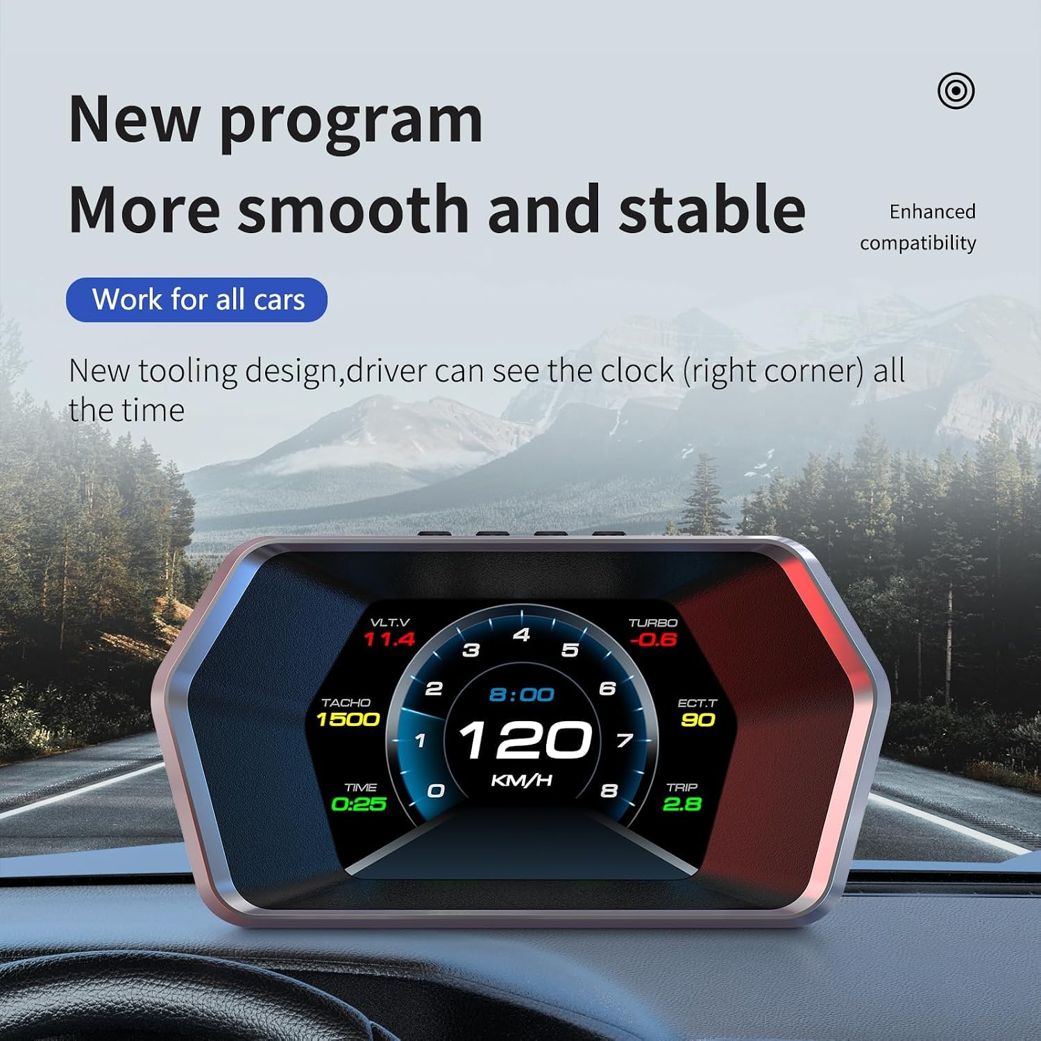 بينكي شاشة عرض أمامية P17 للسيارات، شاشة عرض OBD2 ذكية للسيارة، عداد سرعة GPS مع سرعة المركبة، عدد الدورات في الدقيقة، استهلاك الوقود، الجهد الكهربي، أداة ذكية متعددة البيانات لجميع السيارات