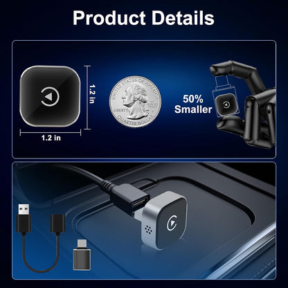 Wireless CarPlay Adapter for iPhone & Android Auto 2-in-1, Upgrade Wired to Wireless with Auto-Connect, Plug & Play USB/Type C for Cars with Built-in Wired CarPlay, Lifetime OTA Updates