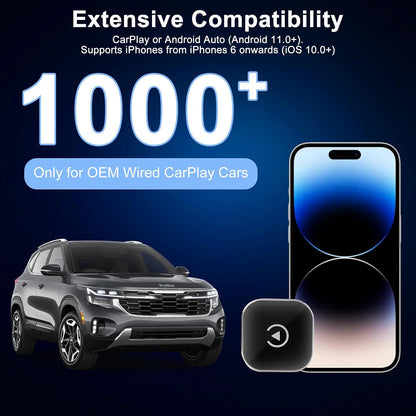 Wireless CarPlay Adapter for iPhone & Android Auto 2-in-1, Upgrade Wired to Wireless with Auto-Connect, Plug & Play USB/Type C for Cars with Built-in Wired CarPlay, Lifetime OTA Updates