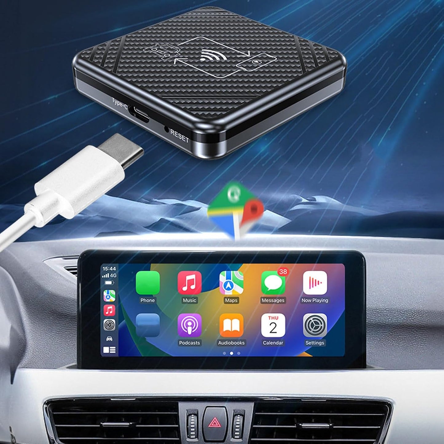 Luocute Wireless CarPlay and Android Auto Adapter, 2 in 1 AI Box Bluetooth 5.0/WiFi Connect, Intelligent Voice Control, Plug ＆ Play, Compatible with IOS 9+, for Original Car