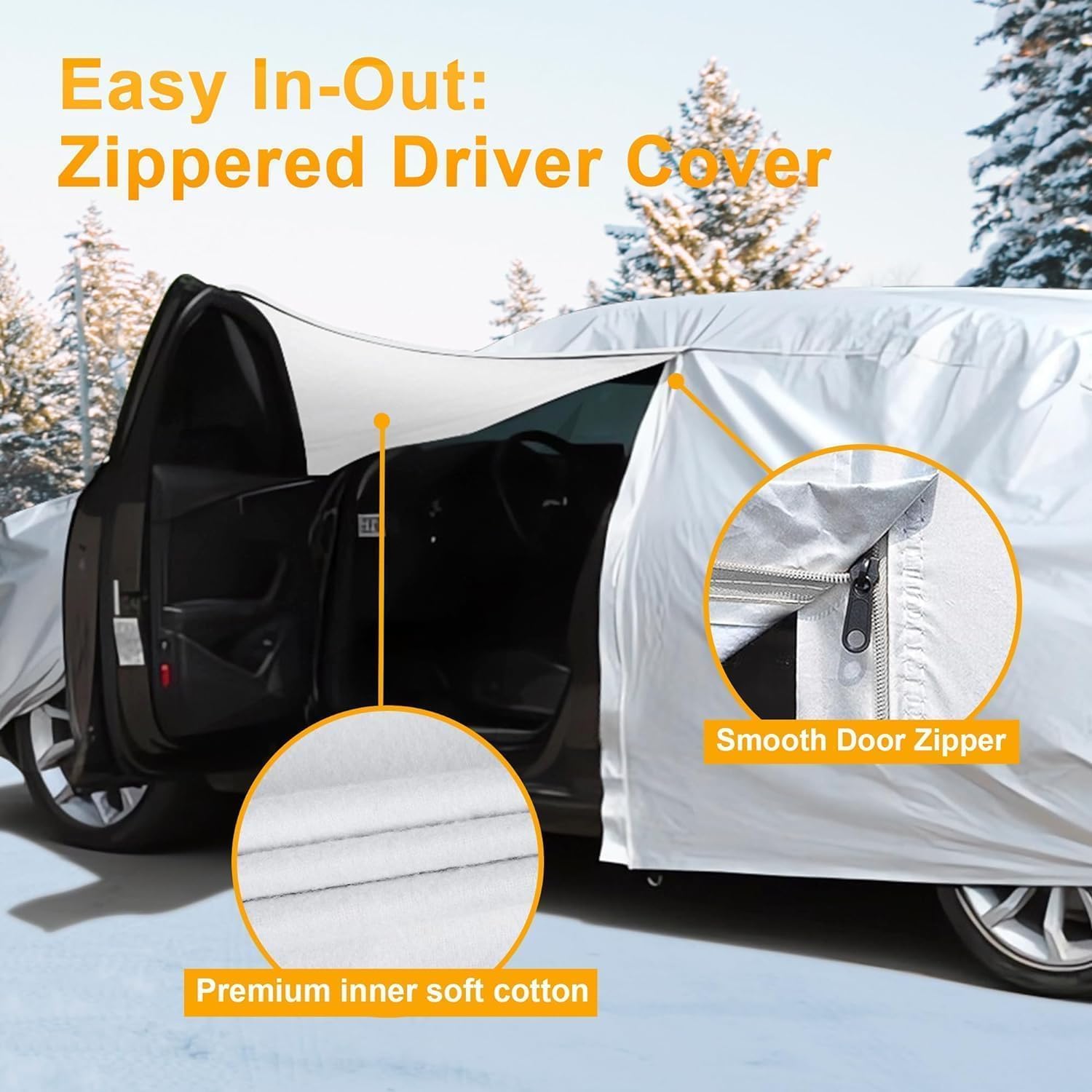 Full Car Cover, All Weather, Heavy Duty Car Covers for Rain Sun UV Protection With Door Zipper, Fits For BMW, Benz ，Lexus，Toyota，Sedans Other Car，Fits Sedan Length 4.5-5.3m (L)