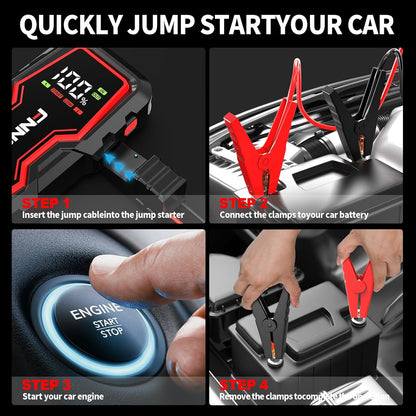 FNNEMGE Car Jump Starter, 9000A Peak 26800mAh 12V Jump Starter Battery Pack(Up to All Gas, 10.0L Diesel Engine),with USB Charge Output Port,LED Light,HD Large Screen