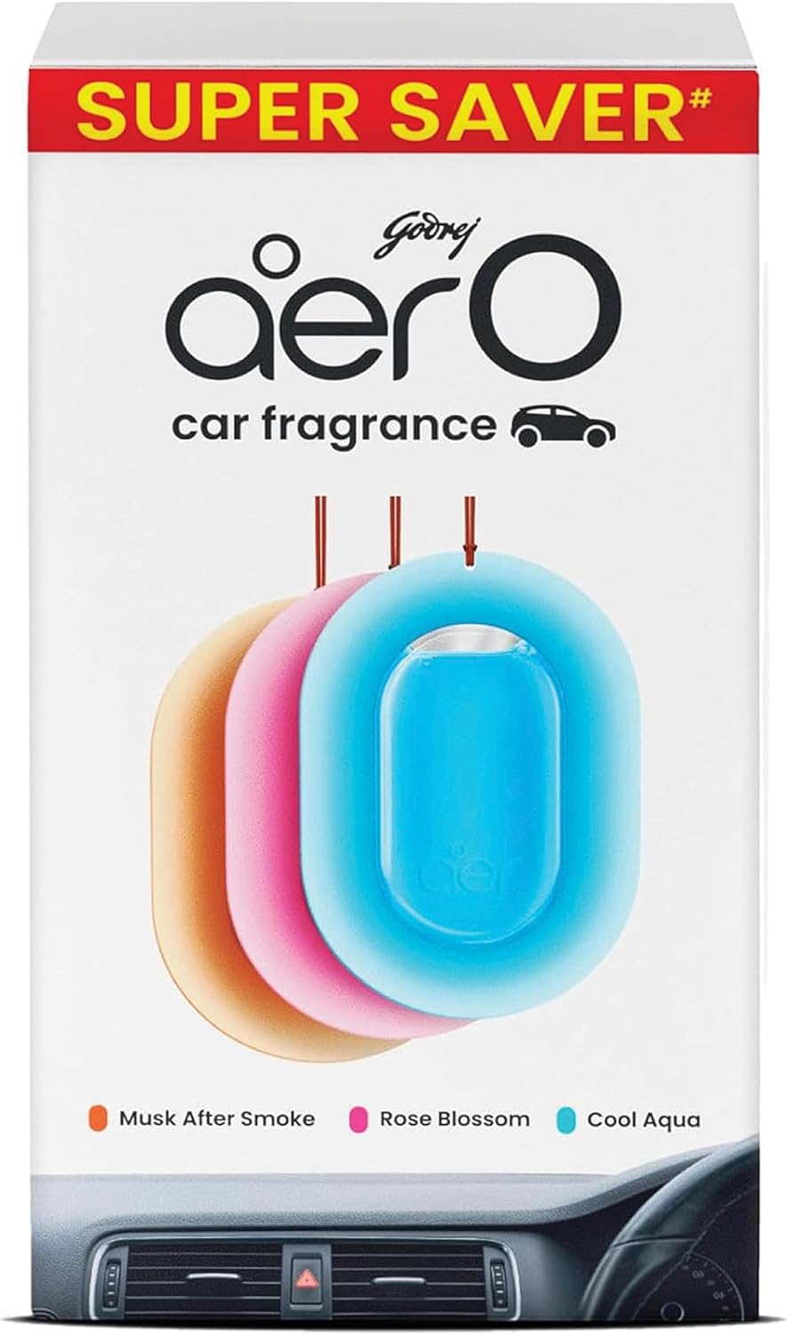 Godrej Aer O – Hanging Car Air Freshener – Assorted Pack of 3 (22.5g) | Gel Lasts up to 30 days | Car Accessories