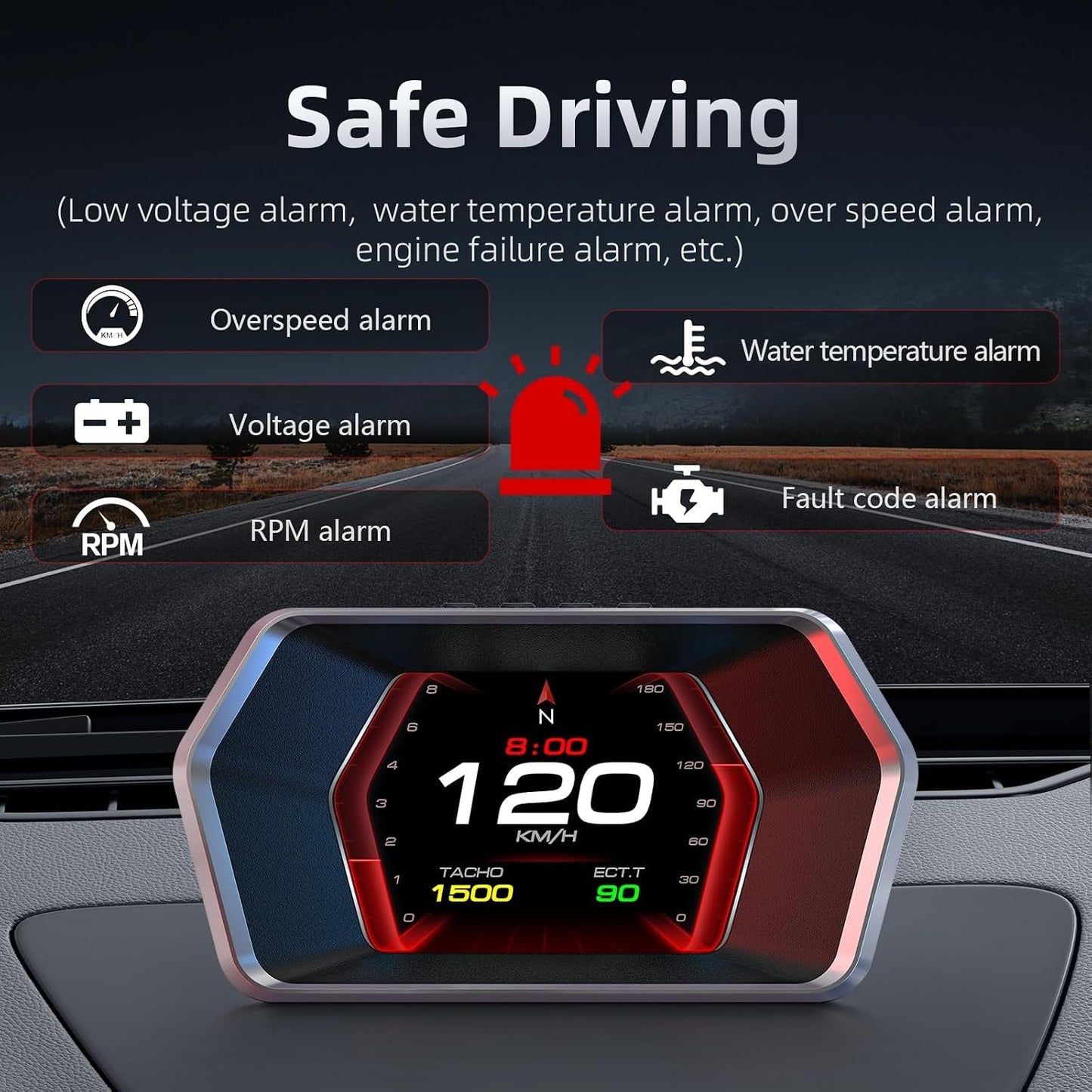 بينكي شاشة عرض أمامية P17 للسيارات، شاشة عرض OBD2 ذكية للسيارة، عداد سرعة GPS مع سرعة المركبة، عدد الدورات في الدقيقة، استهلاك الوقود، الجهد الكهربي، أداة ذكية متعددة البيانات لجميع السيارات