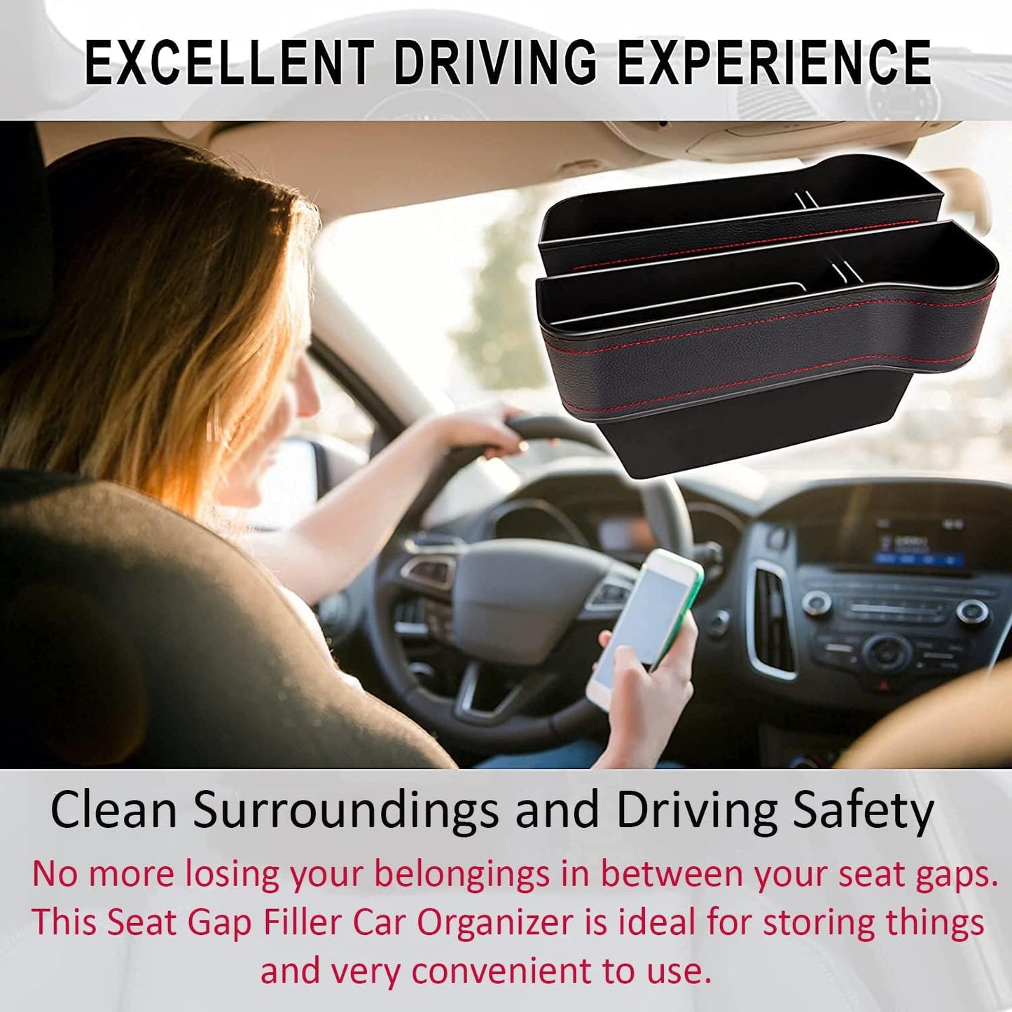 CLOUDFOUR Car Seat Gap Organizer, Car Storage Organizer, Seat Console Car Cup Holder with extra storage for Cards, Keys and Coins (2 pcs)