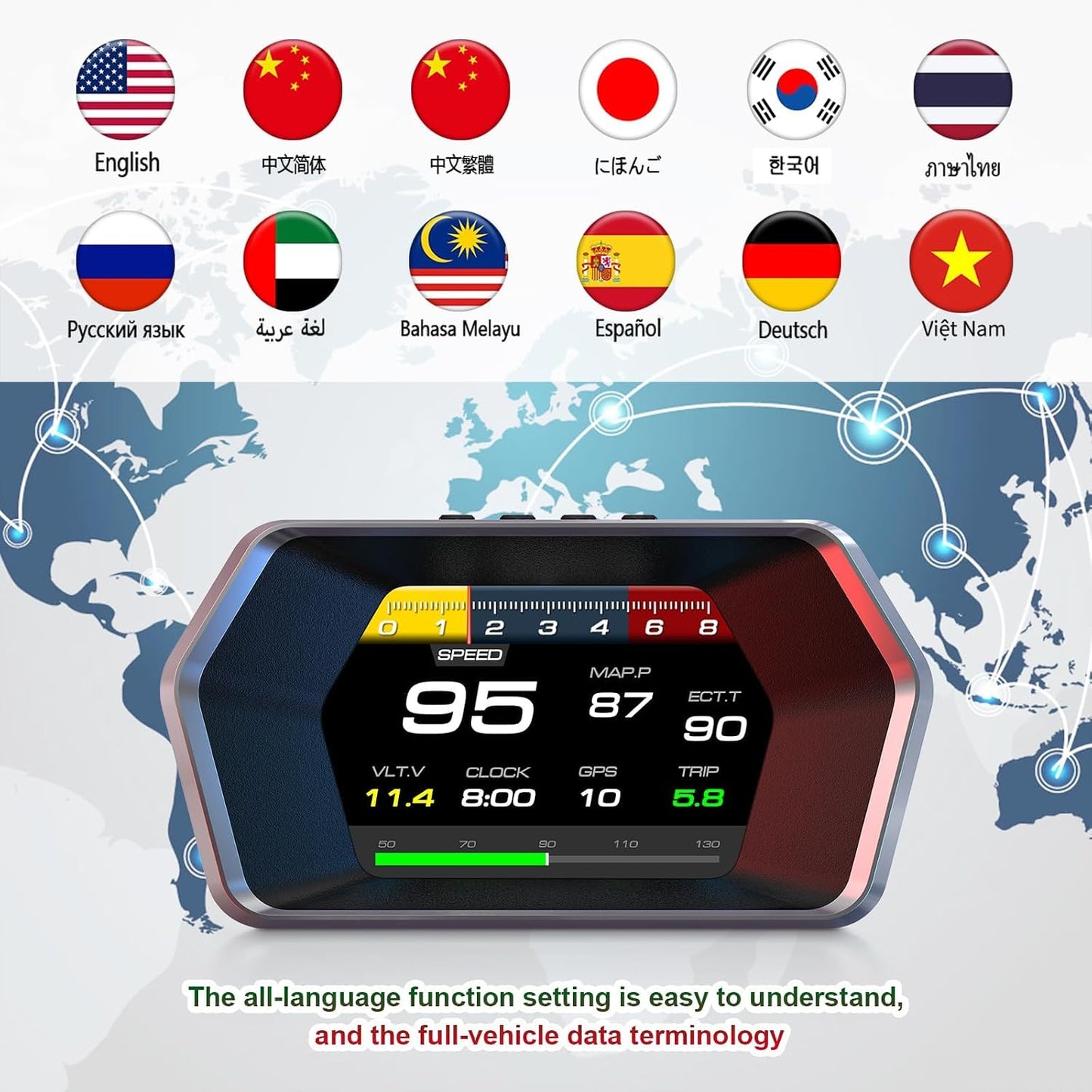 بينكي شاشة عرض أمامية P17 للسيارات، شاشة عرض OBD2 ذكية للسيارة، عداد سرعة GPS مع سرعة المركبة، عدد الدورات في الدقيقة، استهلاك الوقود، الجهد الكهربي، أداة ذكية متعددة البيانات لجميع السيارات