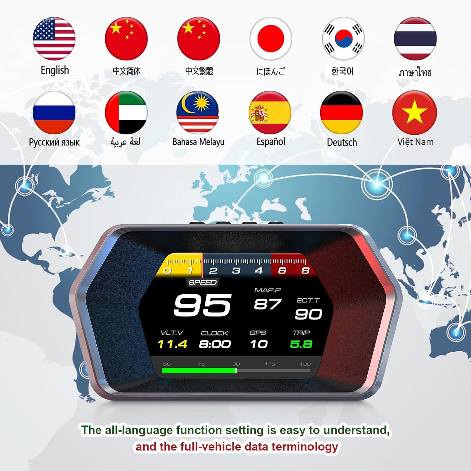 بينكي شاشة عرض أمامية P17 للسيارات، شاشة عرض OBD2 ذكية للسيارة، عداد سرعة GPS مع سرعة المركبة، عدد الدورات في الدقيقة، استهلاك الوقود، الجهد الكهربي، أداة ذكية متعددة البيانات لجميع السيارات