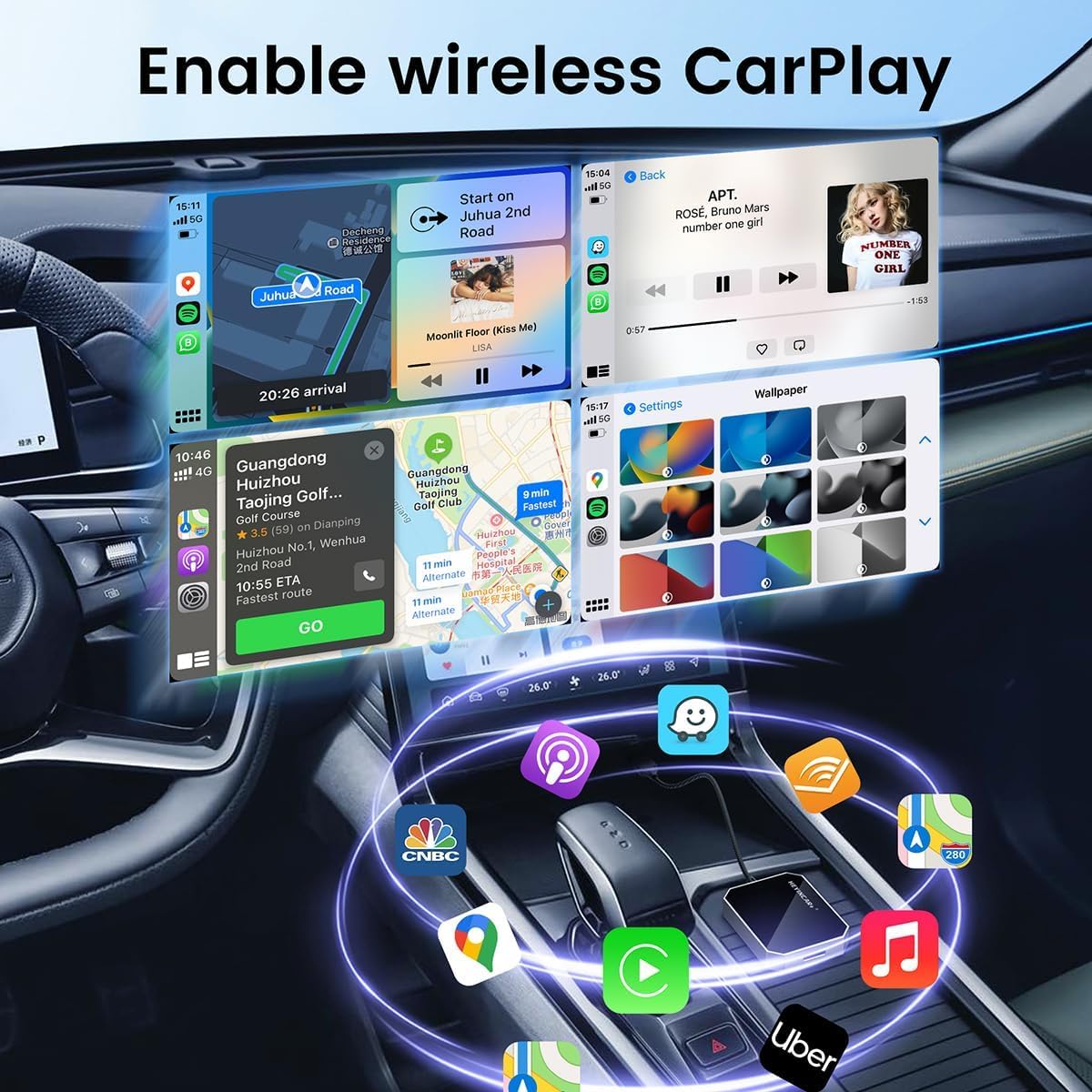 HEYINCAR 2026 Upgraded Wireless CarPlay Adapter for CarbitLink Cars, Wireless Android Auto Adapter, Faster Auto Connect, Plug & Play for Jetour Geely Changan Chery GAC Hongqi 2020+