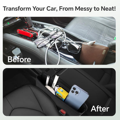 Baytion Car Seat Gap Organizer Multifunctional Car Seat Storage Box PU Leather Car Seat Gap Filler Universal Side Seat Space Organizer for Phones Money Cards Keys and Glasses (Black, 2PC)