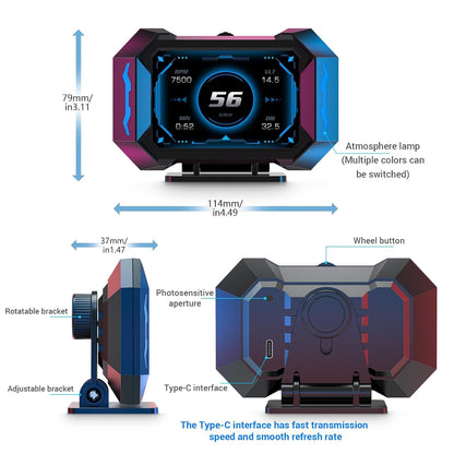 Car HUD Head Up Display OBD Gauge Multifunctional Digital Gauge Multi-Function Digital GPS Car Speedometer Slope Meter Universal