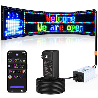لافتة سيارة LED من فديكس - لوحة مصفوفة LED مرنة مقاس 14.6×3.6 بوصة، شاشة رقمية LED بتقنية RGB، تحكم بلوتوث وتطبيق، لافتة LED قابلة للبرمجة قابلة للتخصيص للتحكم الذاتي، لافتة LED مخصصة للسيارة والمتجر
