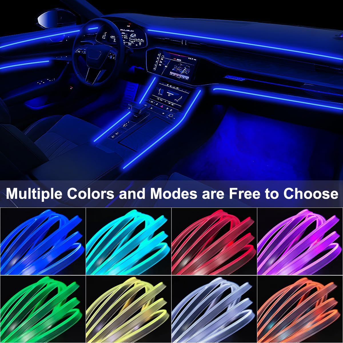 QVEVDACAR Car LED Strip Lights, LEDCARE Multicolor Interior Car Lights,16 Million Colors 5 in 1 Ambient Lighting Kit with 236 inches Fiber Optic, Function and Wireless APP Control (5 in 1 APP)