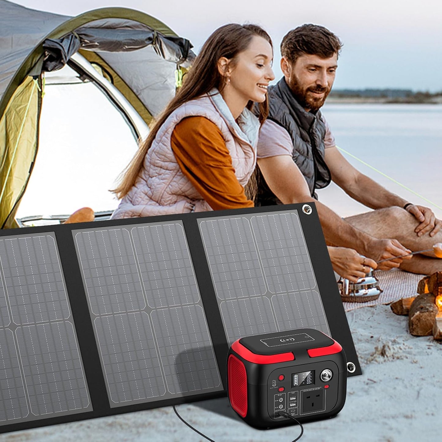 Blue Ocean Portable Power Station Solar Generator 228Wh 300W, 220V Pure Sine Wave AC Outlet, Wireless Charging, USB-C, DC Output, Rechargeable Backup Battery for Camping Travel and Home Emergency
