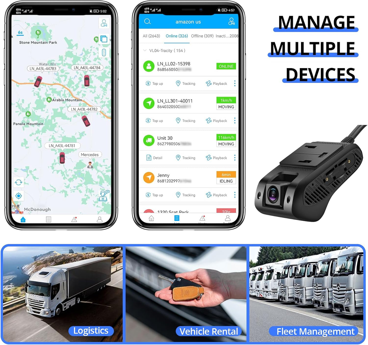 JC400 Dashcam Live Video, Driving Recorder Monitor Remotely, Front and Rear Camera CE01 Waterproof, 180-Day Route Playback, Night Version- with 10-Year Platform