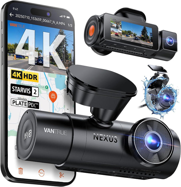 Vantrue N4 Pro S 4K 3 Channel Dash Cam w/Triple STARVIS 2, 4K+1080P+2.5K Front Inside Rear Dash Camera, HDR IR Night Vision, Voice Control, 24/7 Parking Mode, GPS, Wi-Fi, Support 1TB