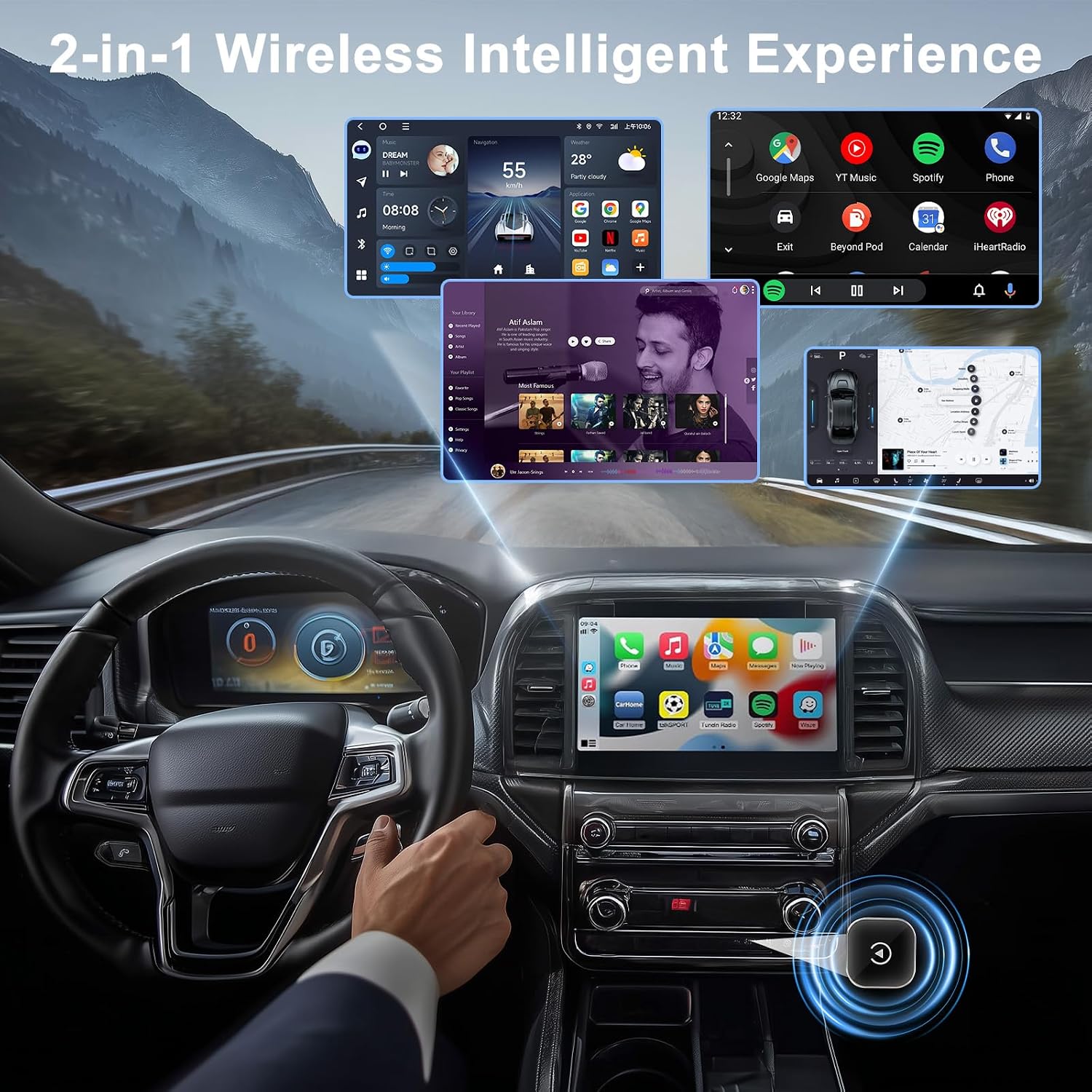 Wireless CarPlay Adapter for iPhone & Android Auto 2-in-1, Upgrade Wired to Wireless with Auto-Connect, Plug & Play USB/Type C for Cars with Built-in Wired CarPlay, Lifetime OTA Updates