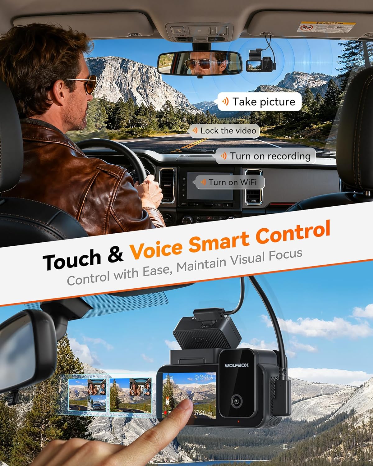 WOLFBOX X5 New 3 Channel 4K HDR Dash Cam, STARVIS 2 IMX678,4K+2.5K+1080P Front and Rear Inside Car Camera with 128GB Card, Voice Control, 5.8GHz WiFi GPS, Touch Screen, Digital Signal, Support 512GB