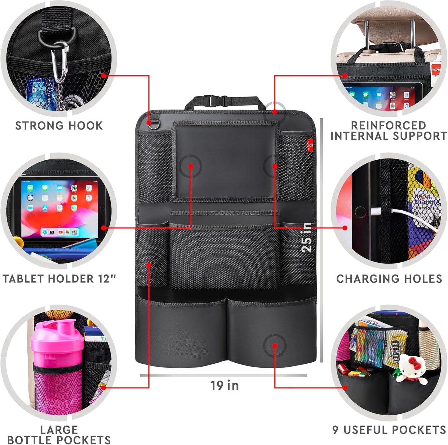 Helteko H Backseat Car Organizer, Kick Mats Back Seat Protector with Touch Screen Tablet Holder, Car Back Seat Organizer for Kids, Car Travel Accessories, Kick Mat with 9 Storage Pockets 2 Pack