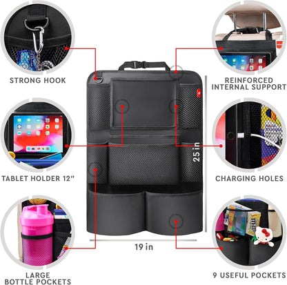 Helteko H Backseat Car Organizer, Kick Mats Back Seat Protector with Touch Screen Tablet Holder, Car Back Seat Organizer for Kids, Car Travel Accessories, Kick Mat with 9 Storage Pockets 2 Pack