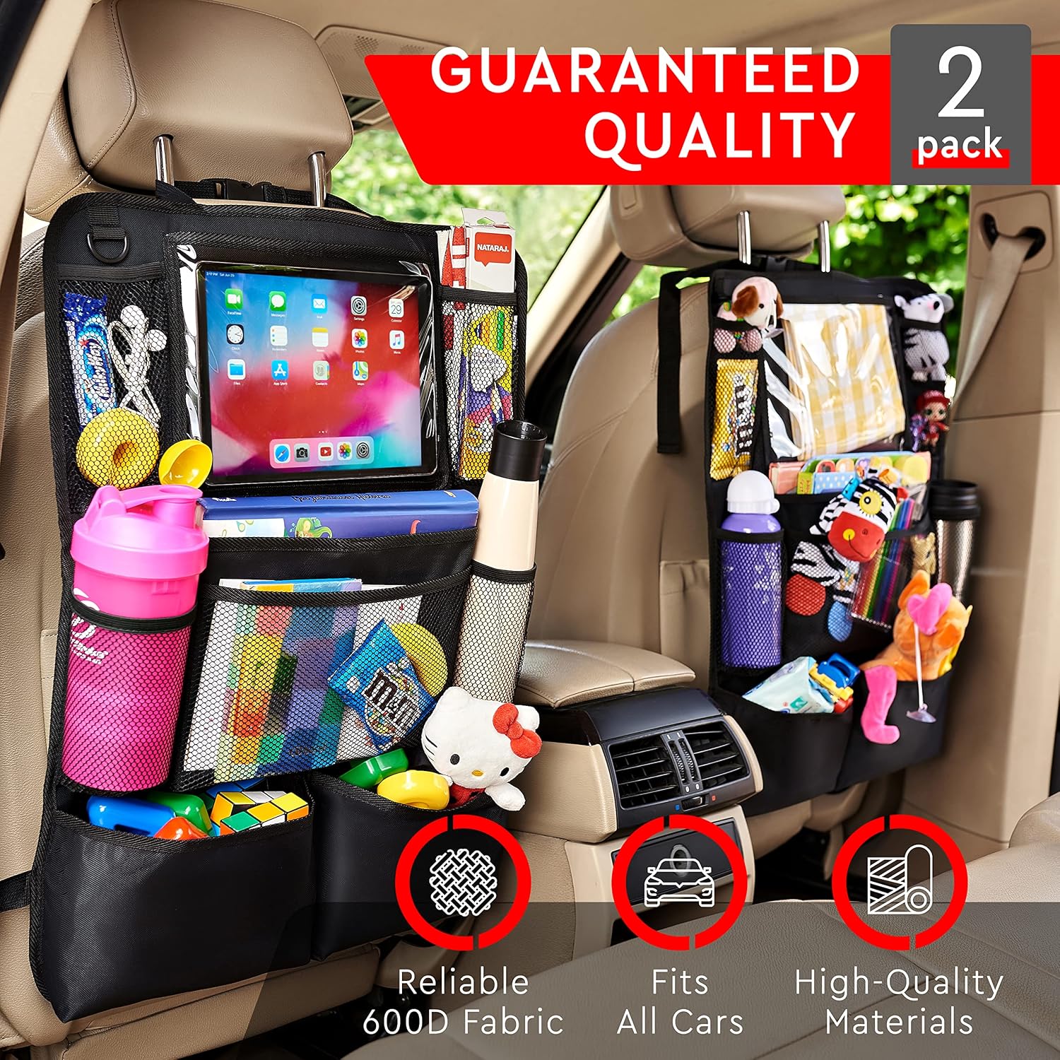 Helteko H Backseat Car Organizer, Kick Mats Back Seat Protector with Touch Screen Tablet Holder, Car Back Seat Organizer for Kids, Car Travel Accessories, Kick Mat with 9 Storage Pockets 2 Pack
