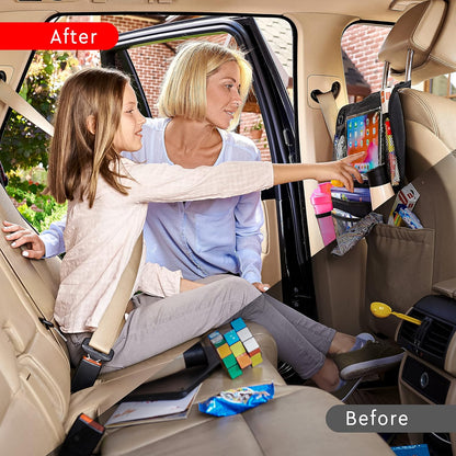 Helteko H Backseat Car Organizer, Kick Mats Back Seat Protector with Touch Screen Tablet Holder, Car Back Seat Organizer for Kids, Car Travel Accessories, Kick Mat with 9 Storage Pockets 2 Pack