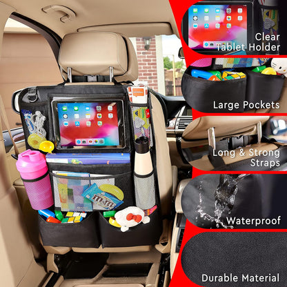 Helteko H Backseat Car Organizer, Kick Mats Back Seat Protector with Touch Screen Tablet Holder, Car Back Seat Organizer for Kids, Car Travel Accessories, Kick Mat with 9 Storage Pockets 2 Pack