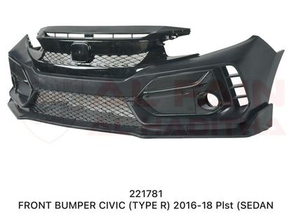 Honda Civic Type R Style Front Bumper 2016-2018 Sedan ABS Plastic