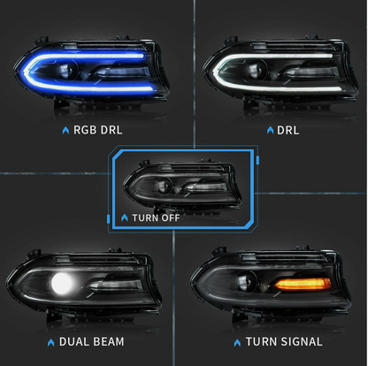Dodge Charger 2015-2021 RGB LED Projector Headlight Black Housing