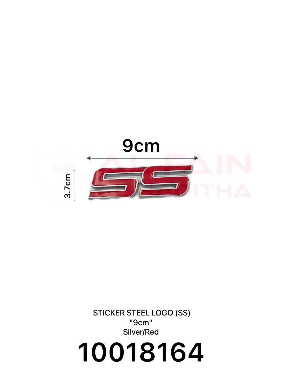 Universal 9cm Steel Sticker SS Logo Silver Red 10018164
